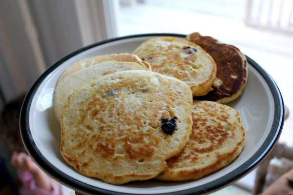 Wide stack of Blueberry Oat Pancakes
